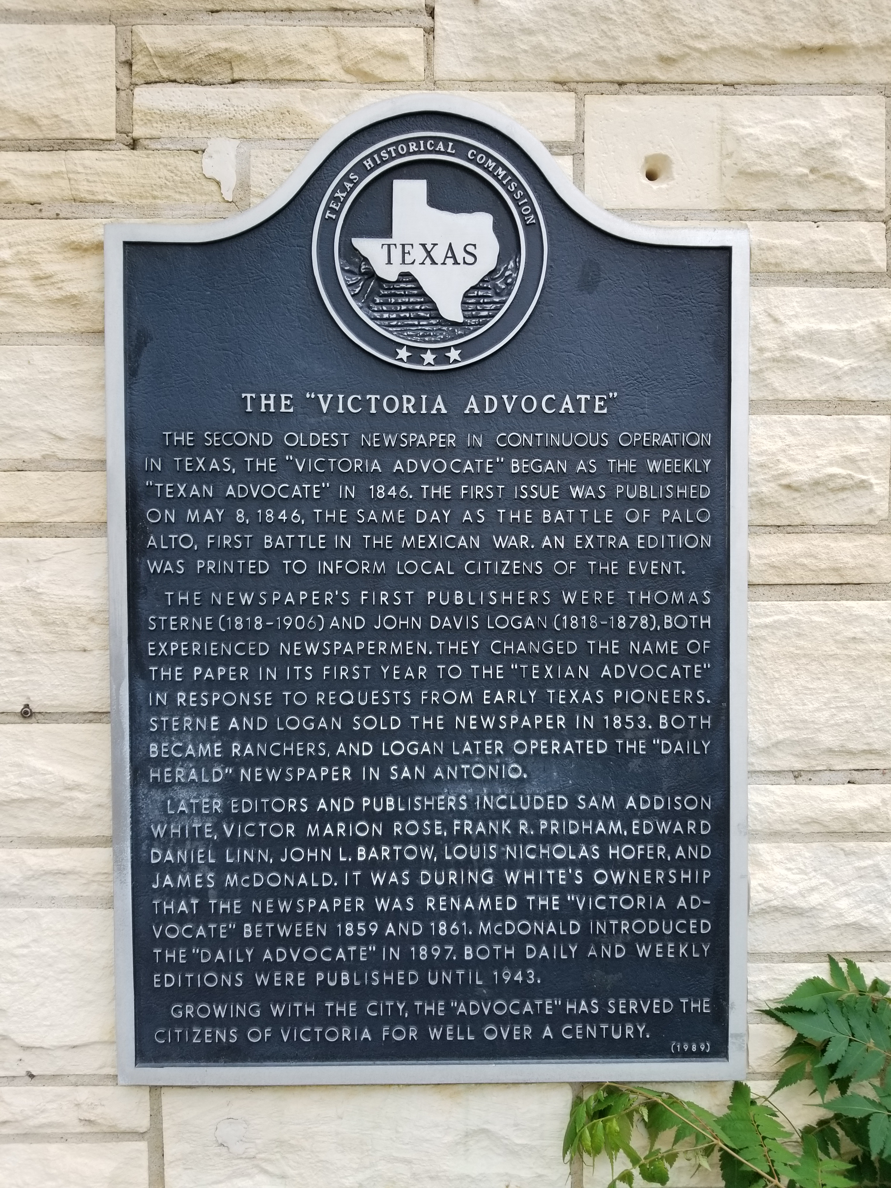 The Victoria Advocate Historical Marker