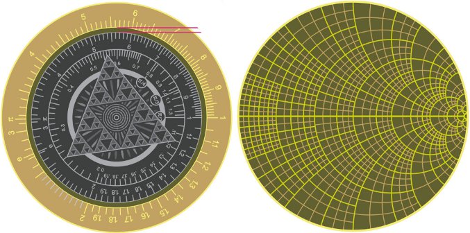 Artwork of the Technetium’s Slide Rule Geocoin Artwork of geocoin