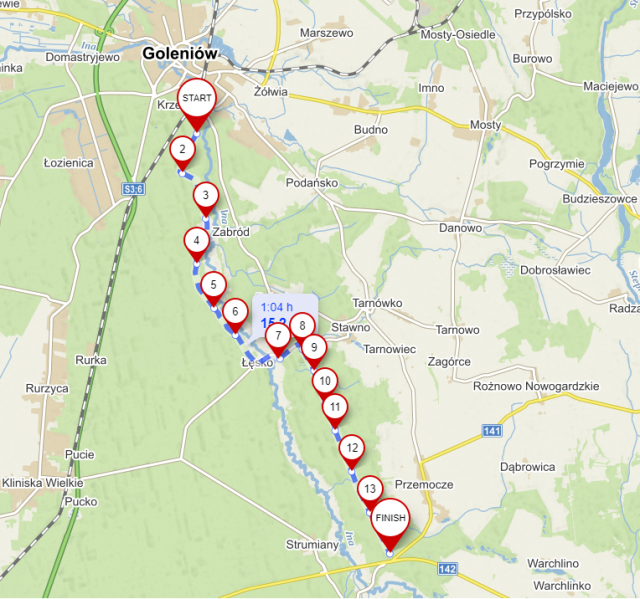 Mapa odcinka Goleniów-Szczecin