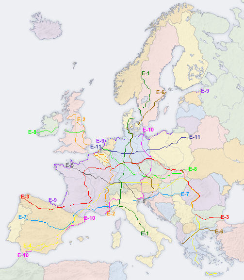 Mapa evropských dálkových cest