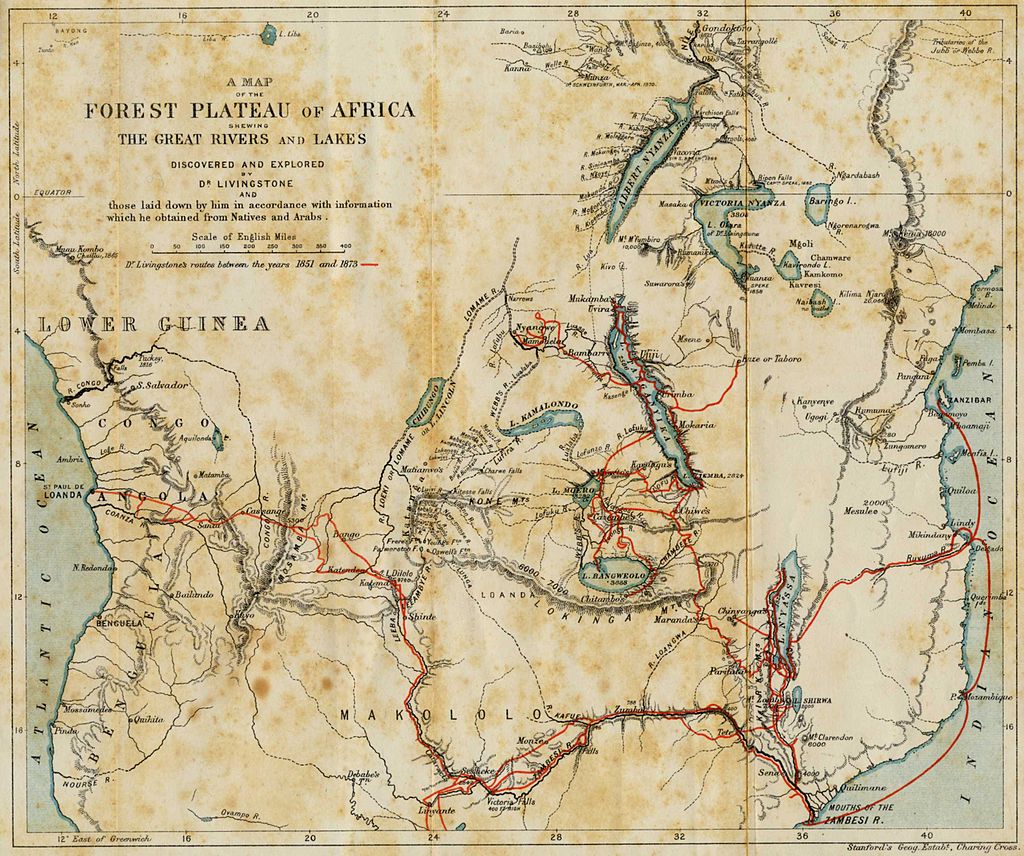 The journeys of Livingstone in Africa between 1851 and 1873 (Fra Wikipedia)