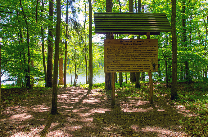 Tablica opisująca jezioro i chronioną roślinę