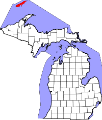Map of Michigan highlighting Isle Royale County