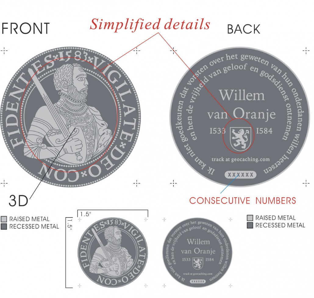 Final Artwork of Willem van Oranje Geocoin final artwork