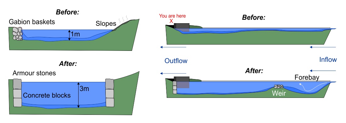 Before and After various improvements are implemented in the lake revitalization.