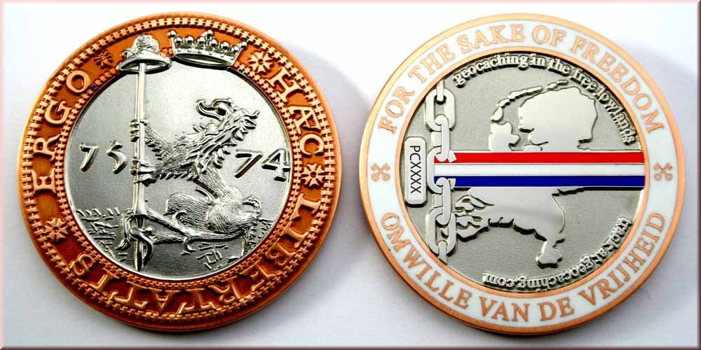 Haec Libertatis Ergo Geocoin - front geocoin - front