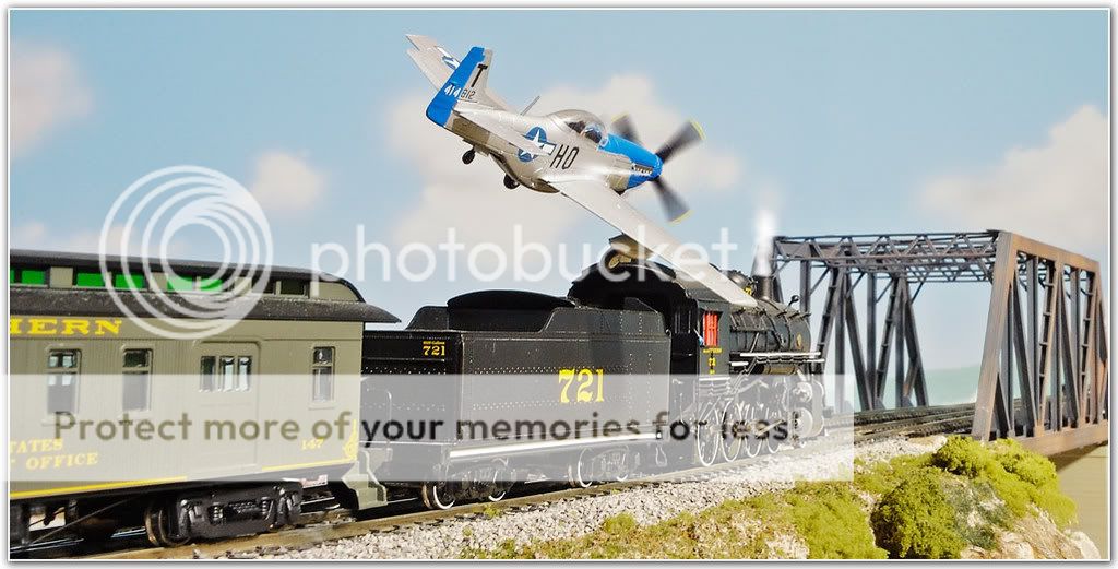 plane train photo: Mustang buzzes train plane-veering-off.jpg