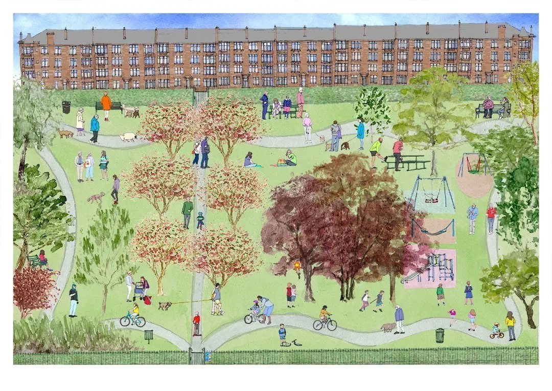 "Illustration of Naseby Park Glasgow by IBPaterson"