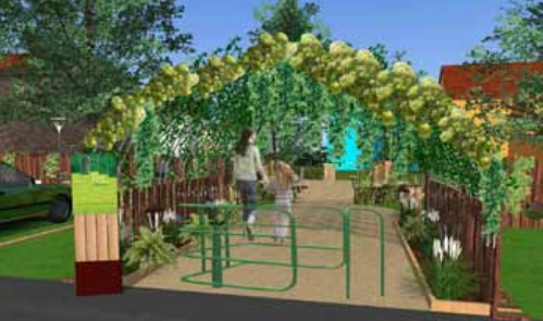 Avant-projet du jardin ; le jardin fini est bien différent.
