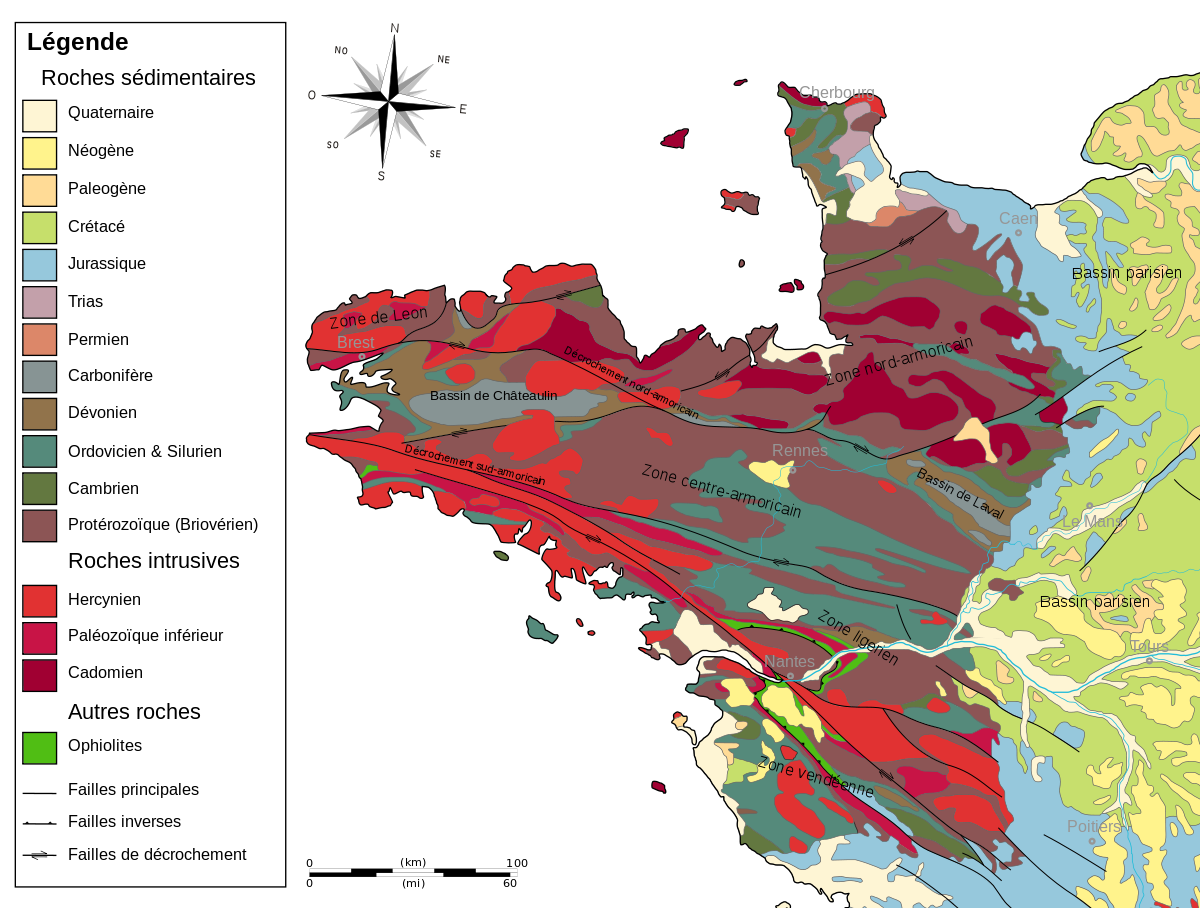 Carte géologique du Massif armoricain.