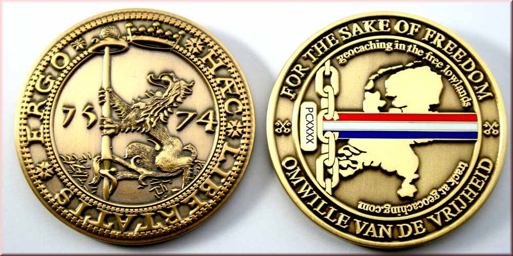 Haec Libertatis Ergo Geocoin - front geocoin - front