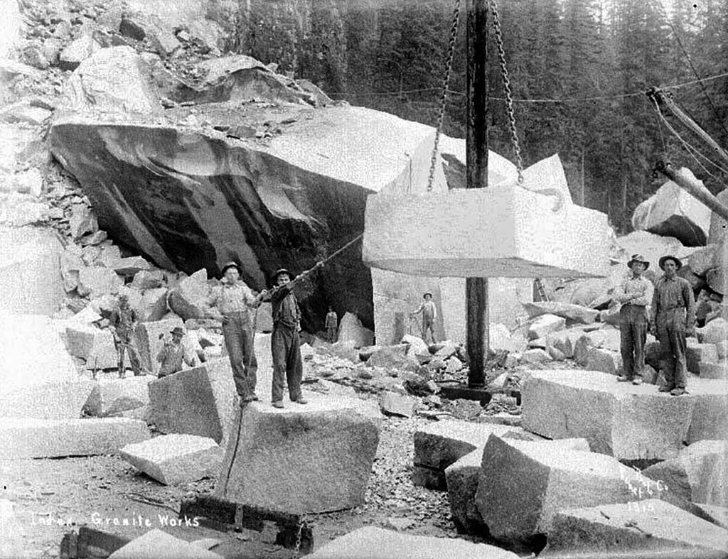 Men hoisting block, Index Granite Works