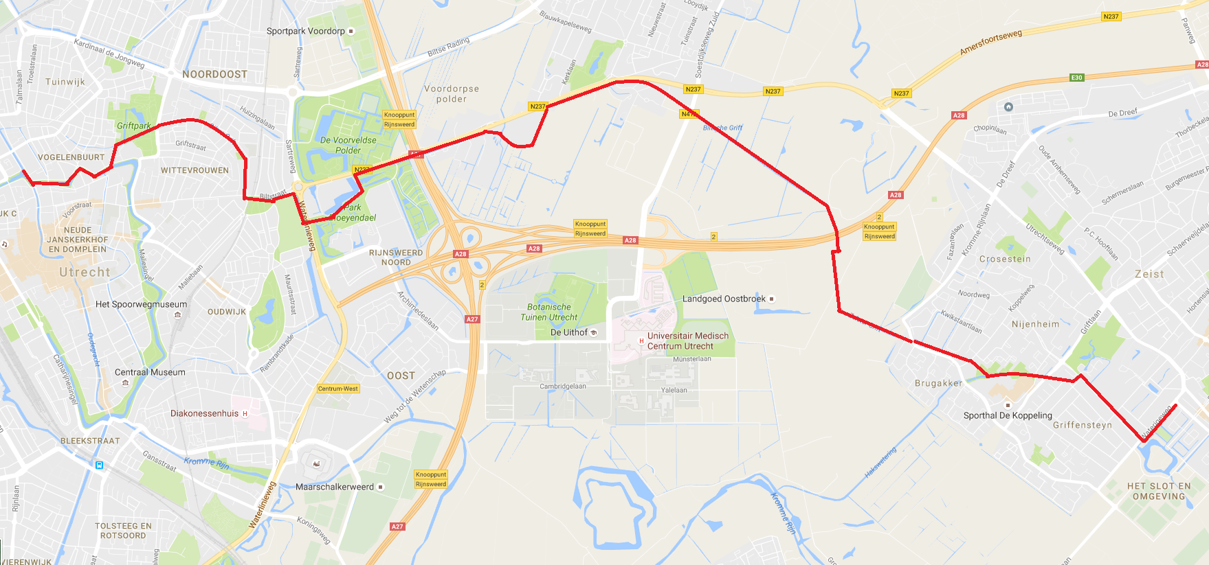 Vaarroute Utrecht-Zeist