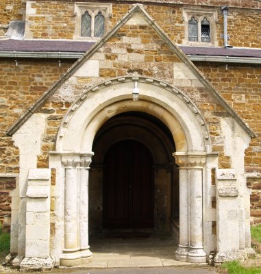 The south porch entrance to St Thomas Becket Church, Tugby, Leicestershire, England