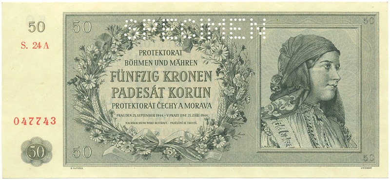 Protektorátní bankovka s Veruninou podobiznou