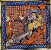 Miniatura martirio de San Cernin de Jacobus de Voragine (S. XIV)