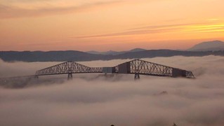 Lewis and Clark Bridge in the clouds by WSDOT
