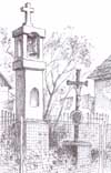 Dřevený kříž a žulová zvonička v Bláhově Lhotě