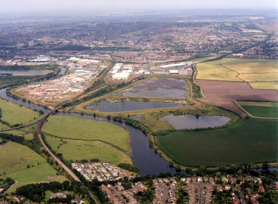Aerial View of Netherfield Lagoons, Local Nature Reserve, Nottingham