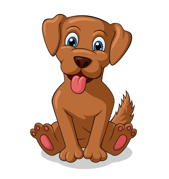 Adorável cão sentado cartoon | Vetor Premium