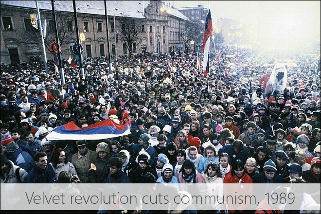 November 1989, communistic regime ends by Velvet revolution