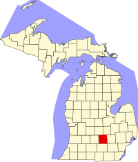 Map of Michigan highlighting Ingham County